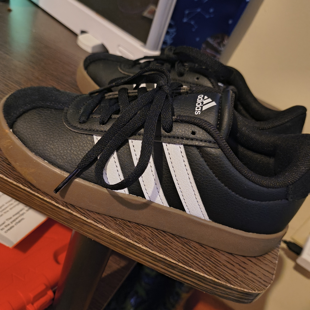 Adidas Youth Black and White Sneakers with Tan Sole Sambas Size 1